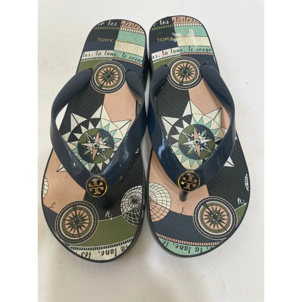 TORY BURCH GEOMETRIC CONSTELLATION WEDGE FLIP FLOPS